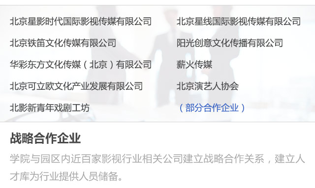 北京星影時代國際影視傳媒有限公司,北京星線國際影視傳媒有限公司,北京鐵笛文化傳媒有限公司,陽光創意文化傳播有限公司,華彩東方文化傳媒（北京)有限公司,薪火傳媒,北京可立歐文化產業發展有限公司,北京演藝人協會,北影新青年戲劇工坊